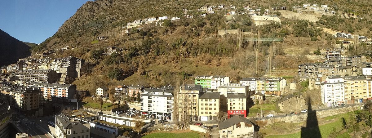 Panorama over Andorra la Vella and the Valira valley from the spa's 80-metre tower