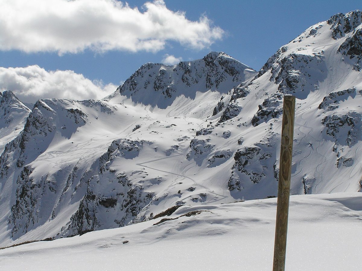 Off-piste tracks down the Arcalis mountainside in northern Andorra, the country's freeride corner