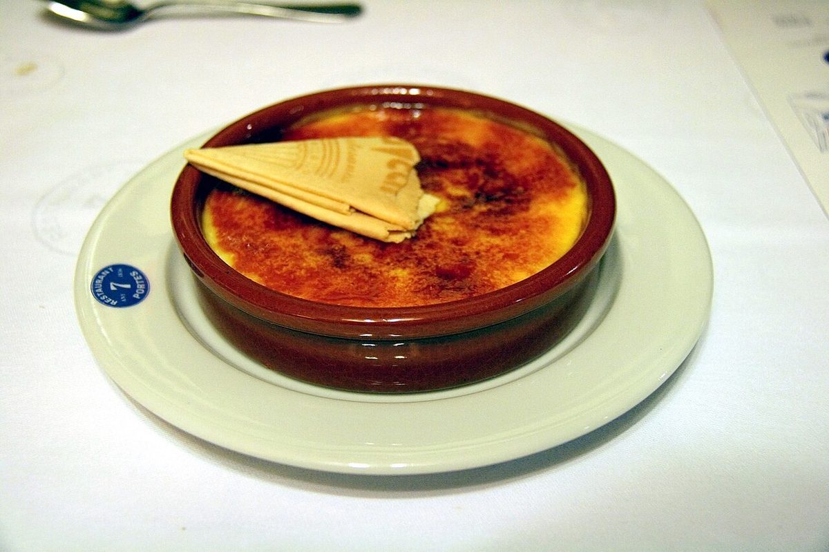 Crema andorrana, the local burnt-cream custard dessert served in a terracotta dish