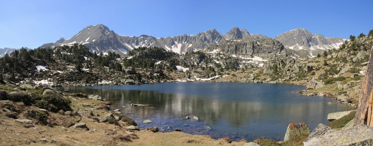 The Pessons lakes above the Grau Roig sector of Grandvalira in summer
