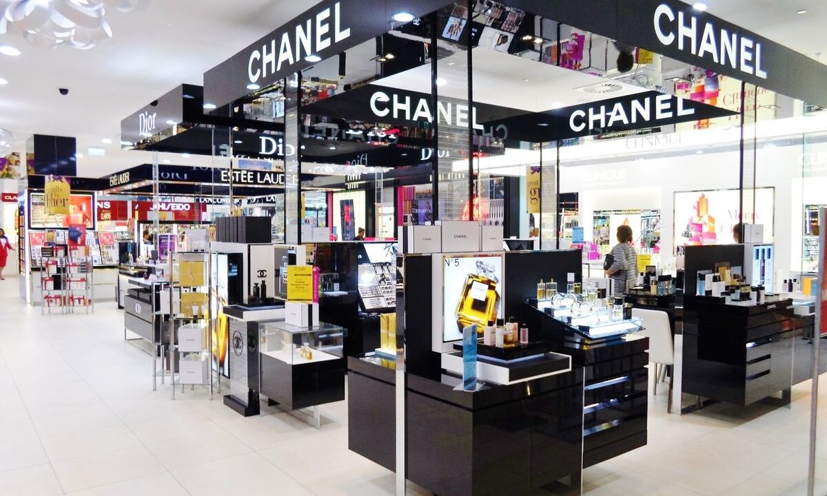 A department-store perfume and cosmetics hall with Chanel, Dior and other big houses