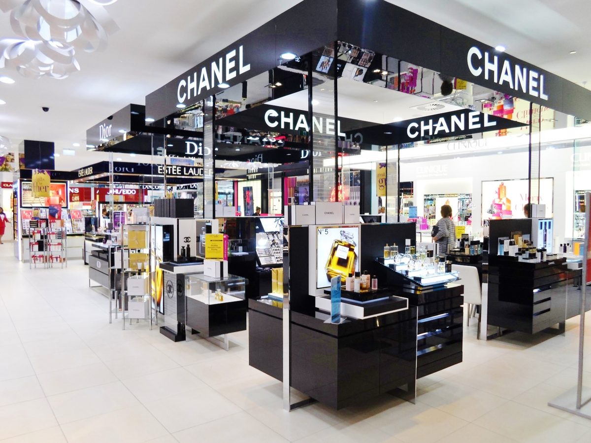 A department-store perfume and cosmetics hall with Chanel, Dior and other big houses