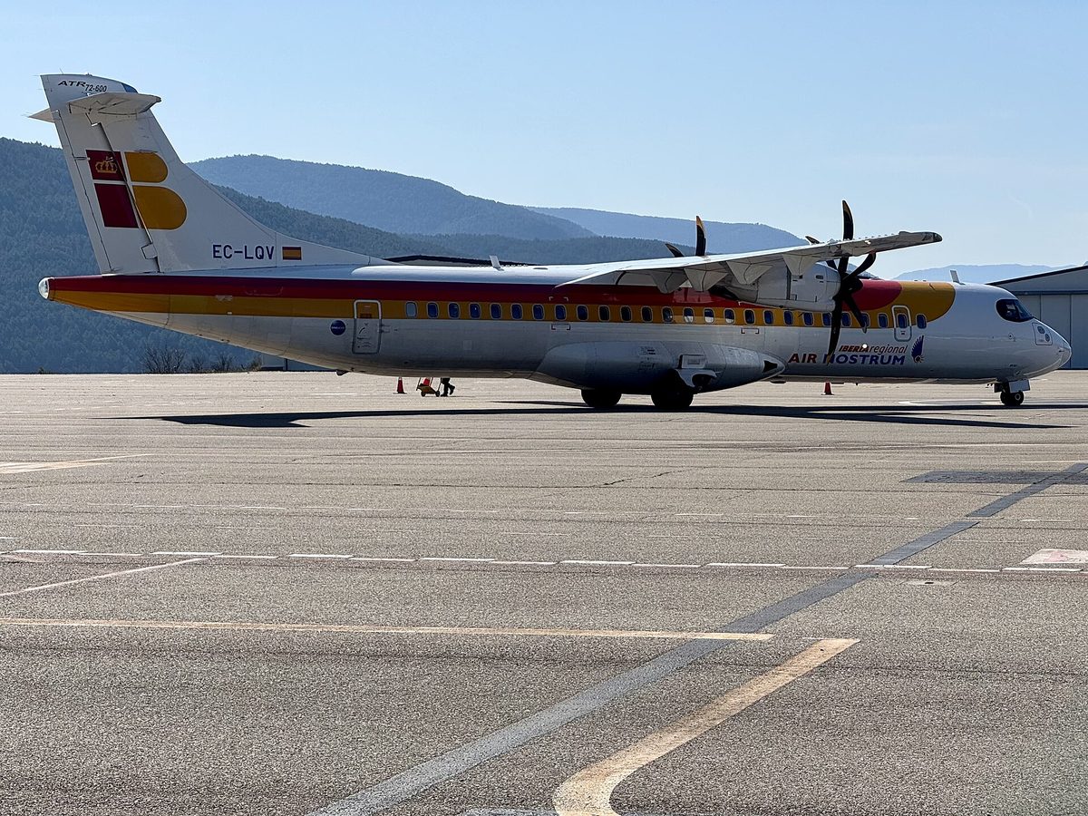 An Air Nostrum ATR 72 turboprop at Andorra-La Seu d'Urgell, the closest thing to an Andorra airport