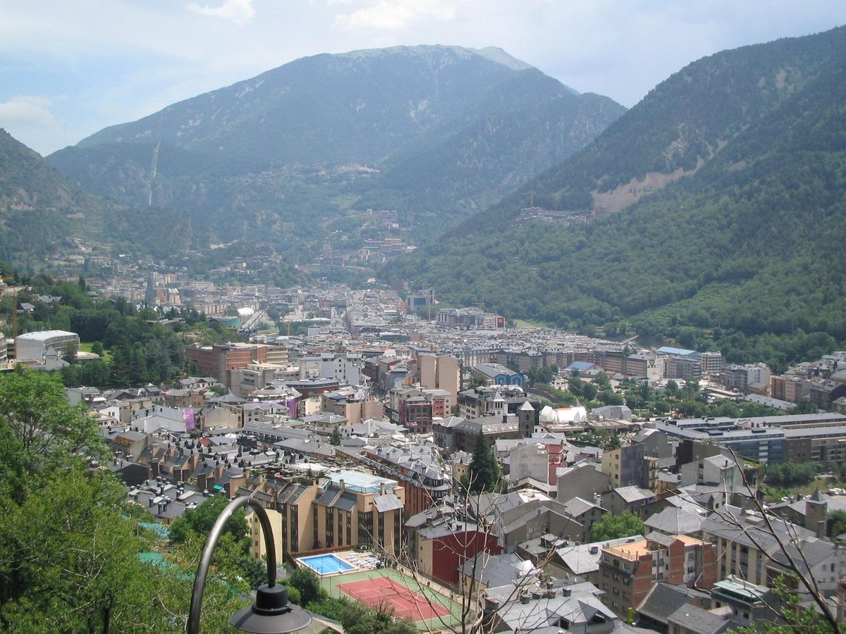 Andorra la Vella filling its Pyrenean valley, the old town and restaurant streets on the valley floor