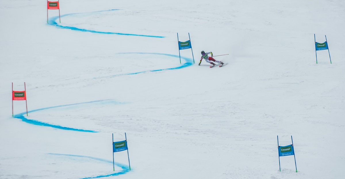 The steep Avet World Cup black run dropping toward Soldeu village in Grandvalira, Andorra