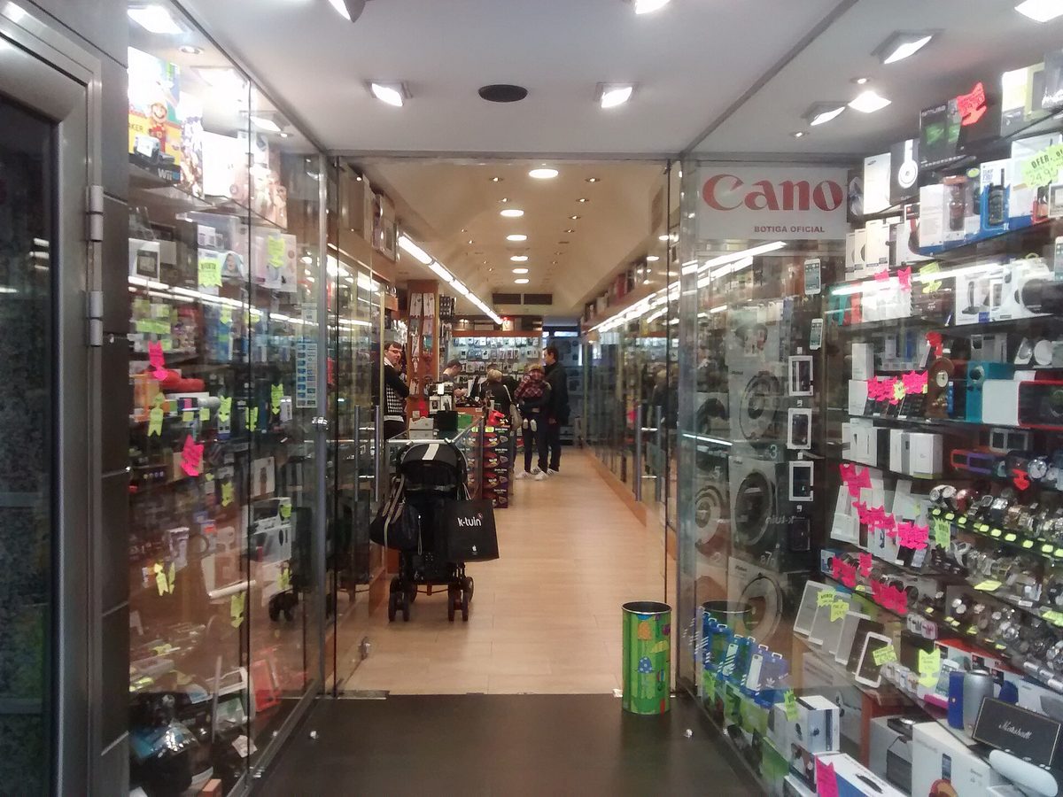 Inside an electronics shop in Andorra la Vella, a common first stop on a shopping-focused day trip