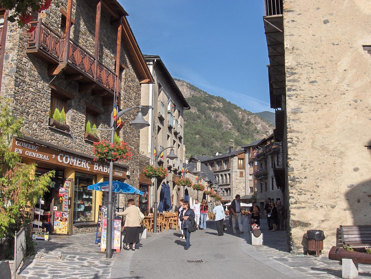 Stone houses and slate roofs in Ordino village, the prettiest of the parishes of Andorra