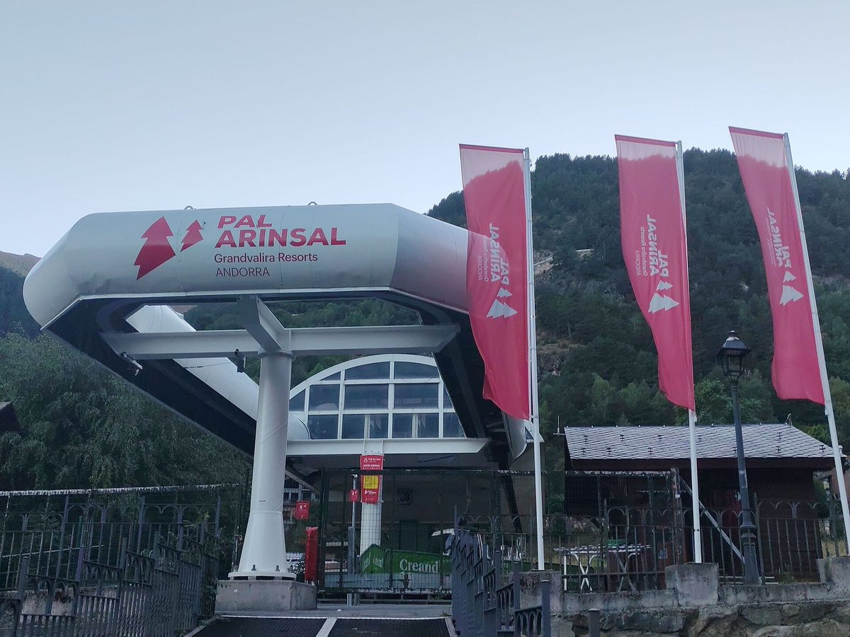 The Pal Arinsal cable car station at La Massana, Andorra, which lifts skiers and bikers out of the town centre